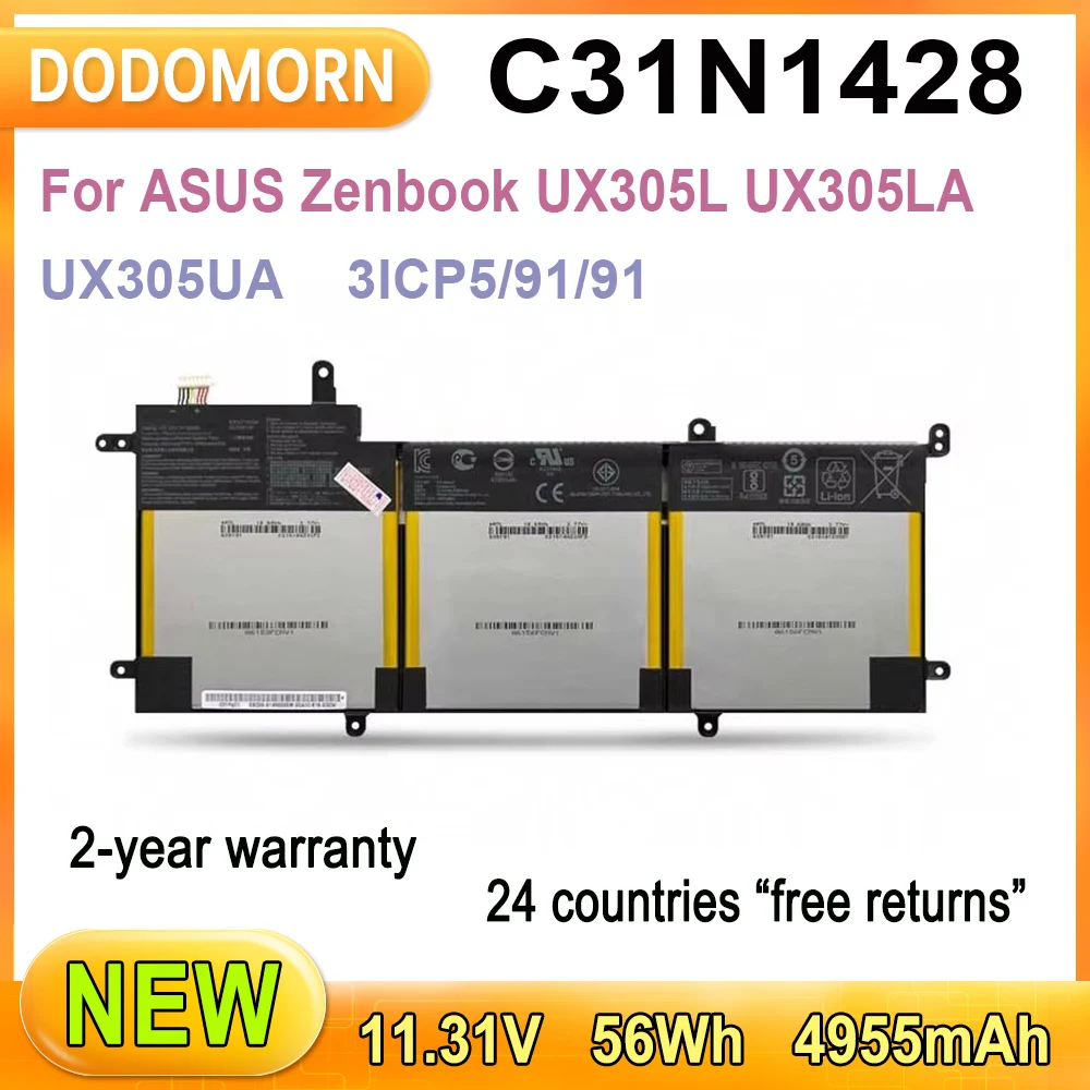 New C31N1428 For ASUS Zenbook UX305L UX305LA UX305UA Laptop 3ICP5/91/91 Rechargeable Li-ion Battery 56Wh 11.3V Replacement Parts