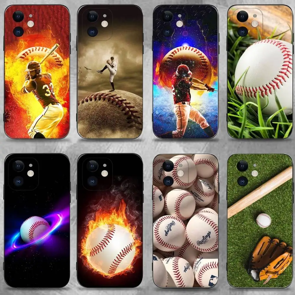 

Baseball Phone Case For iPhone 16,15,14,13,12,11 Plus,Pro Max,XS,X,XR,SE,Mini,8,7,Soft Silicone Black Cover
