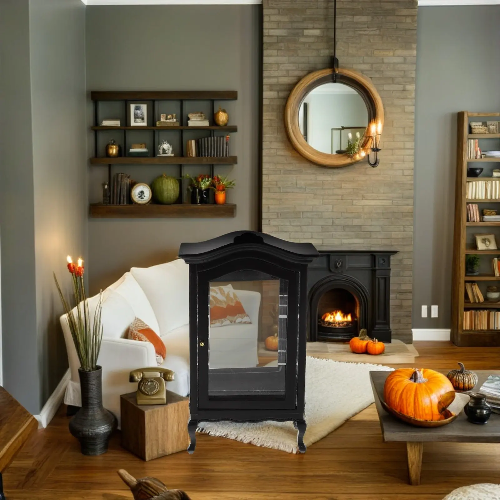 

Miniature Furniture Cabinet 1:12 Scale Wooden Display Shelf Curved Top Living Room Decoration Dollhouse Accessories Bookcase