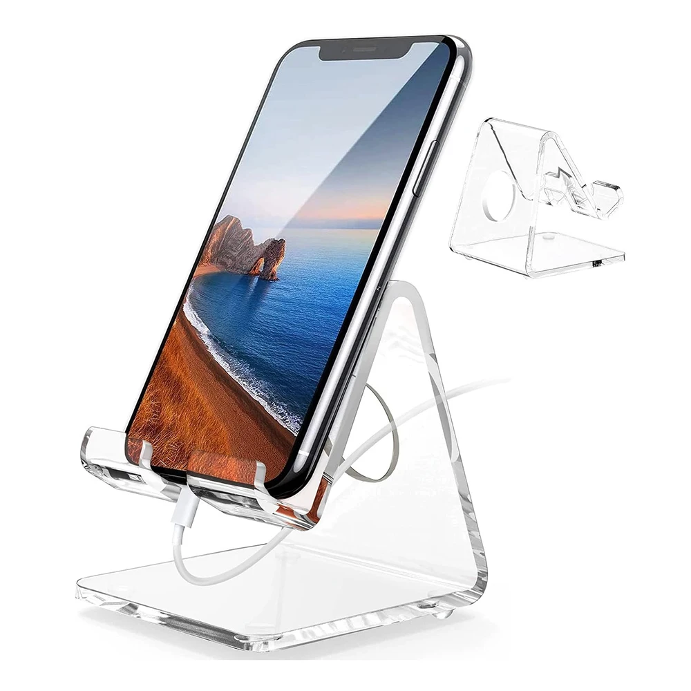 

Acrylic Phone Holder Transparent Mobile Phone Stand Organizer Portable for Office or Home Use Watching Movies and Charging