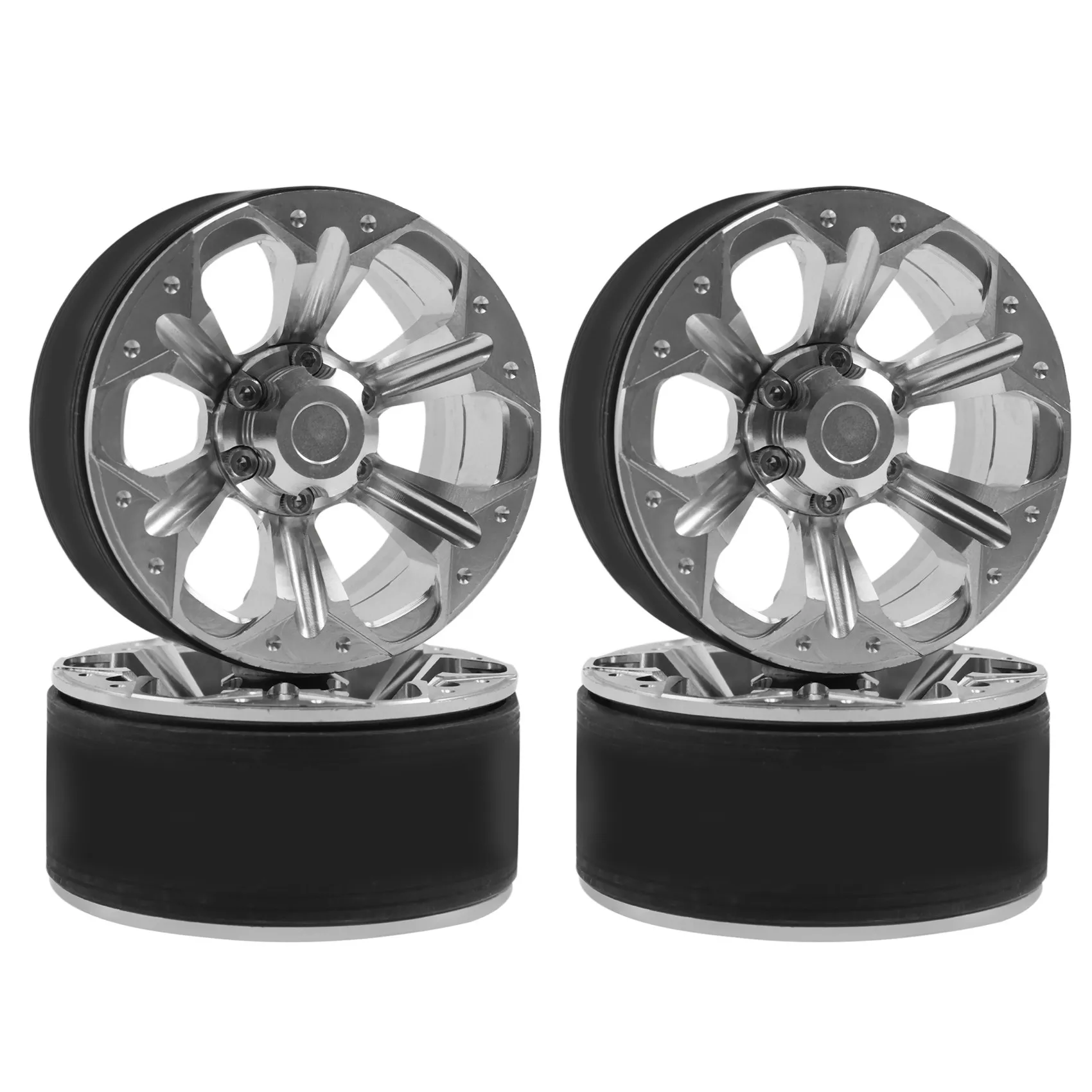 4Pcs Metal 1.9 Beadlock Wheel Rims Hub for 1/10 RC Crawler Car Axial SCX10 90046 AXI03007 Traxxas TRX4 D90,Silver