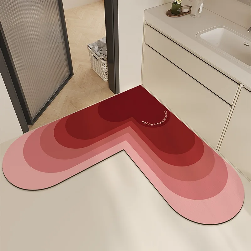 

Love Red Bathroom Door Mat Irregular Water-absorbing Shower Room Carpet L-shaped Cute PVC Foot Mat Non-slip Diatom Mud Rug Ковер