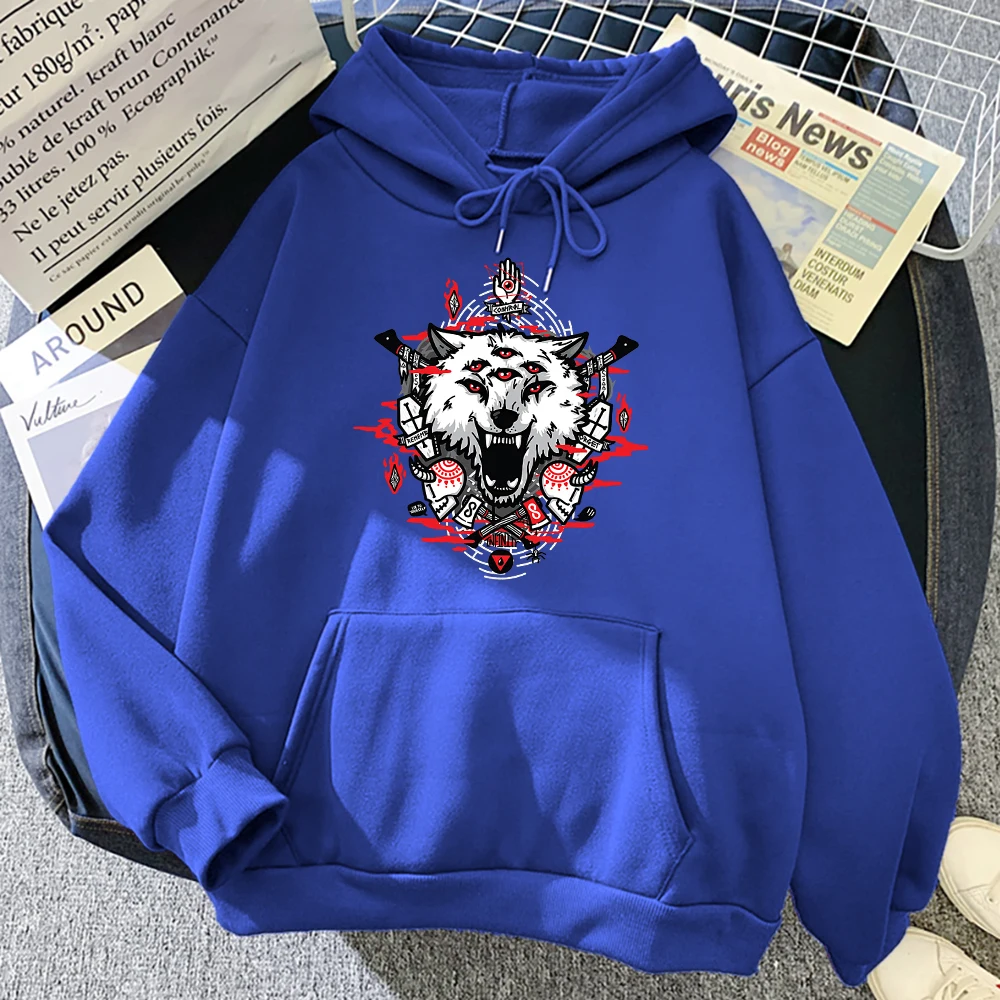 The Ever Present Multi-Eyed Wolf Funny Hoody Men Hip Hop Pocket Clothes O-Neck Loose Sweatshirt Pocket Pullover Mans Pullovers