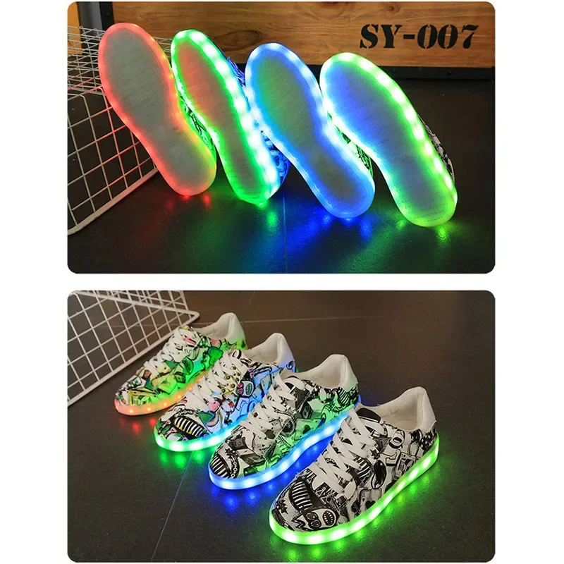 Taglia 34-42 caricatore USB Sneakers incandescenti ragazzi pantofole a LED Sneakers luminose ragazze scarpe traspiranti bambini scarpe Casual a Led