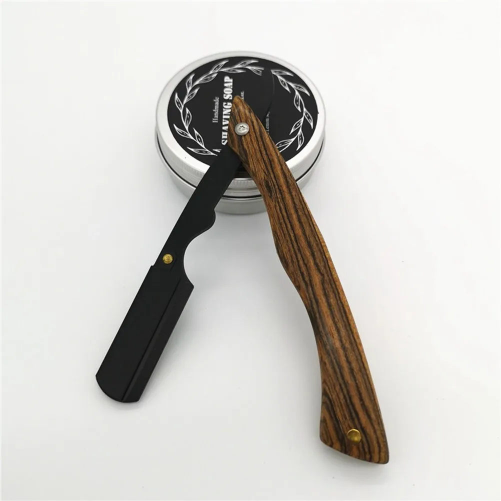 

Black Wooden Handle Chic Straight Steel Razor Manual Shaving Beard Sideburns Short Hair Portable Safe Razor for Men Barber Use