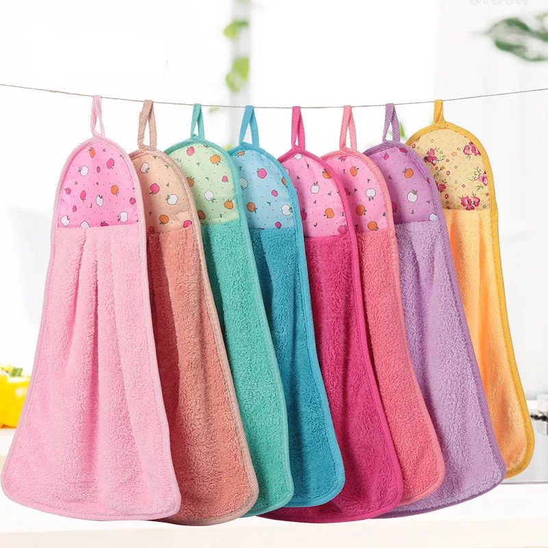 

1Pc Coral Fleece Apple Pattern Hand Towel Hanging Kitchen Cleaning Tool Soft Absorbent Dishcloth