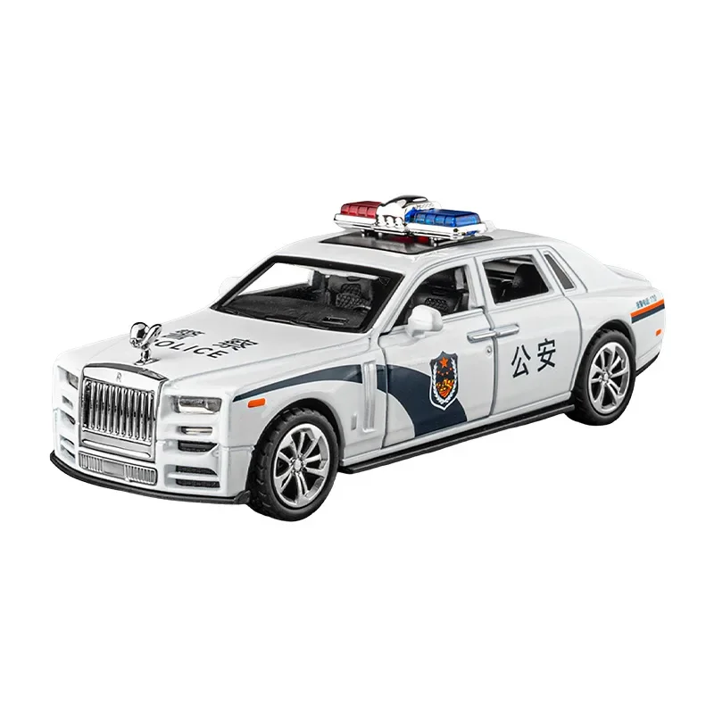 1:36 Rolls Royce Phantom police car simulazione Diecast Metal Alloy Model car Sound Light Pull Back Collection regalo giocattolo per bambini