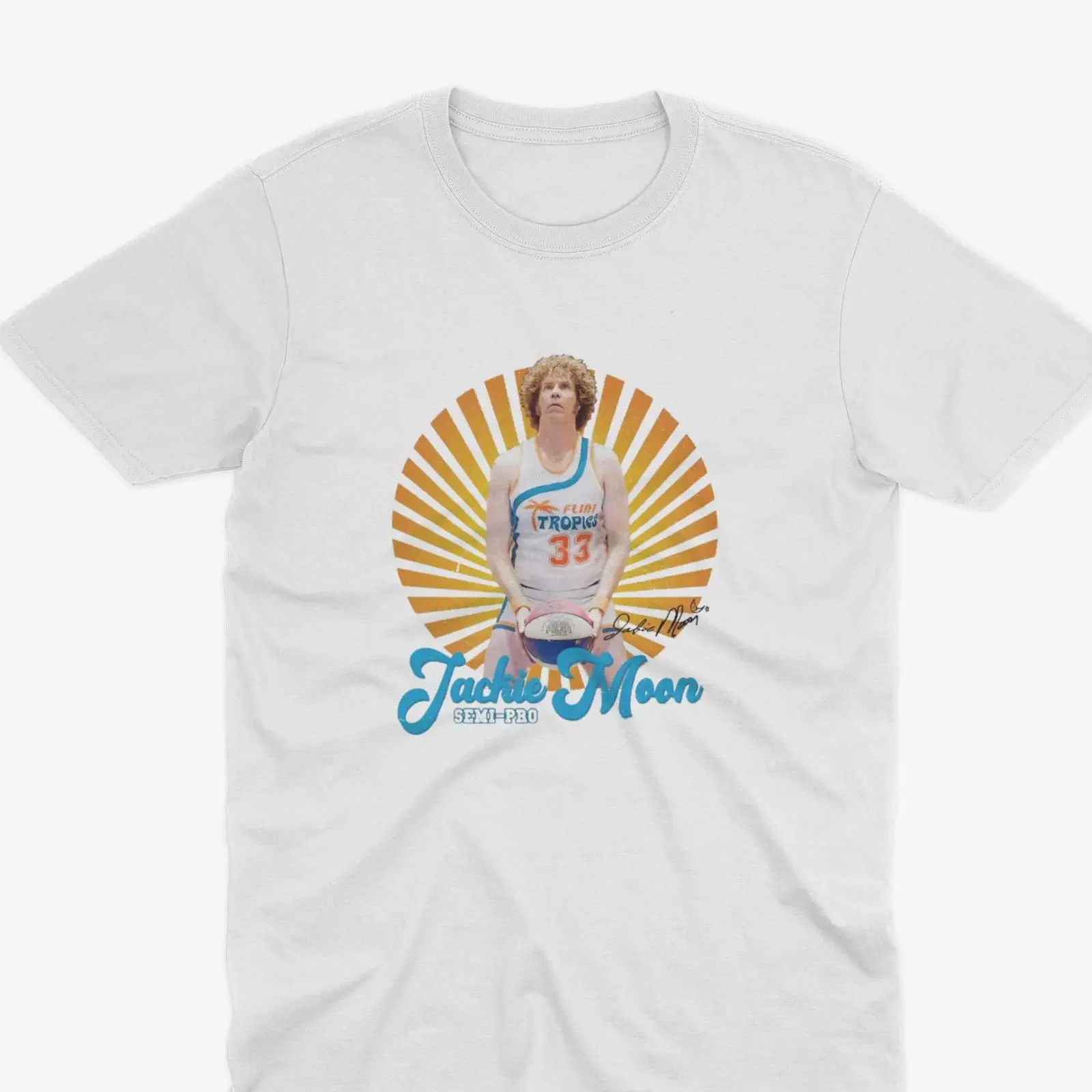 Camiseta Vintage Jackie Moon Semi Pro, Diseño Flint Tropics Basketball, Película de Comedia Will Ferrell, Estilo Vintage Lavado, Versátil y Elástica