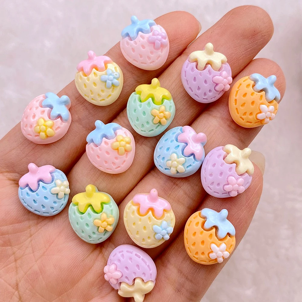 30Pcs New Cute  Mini 12*14mm Cartoon Strawberry Series Resin Flatback Ornament Jewelry Making Manicure Hairwear