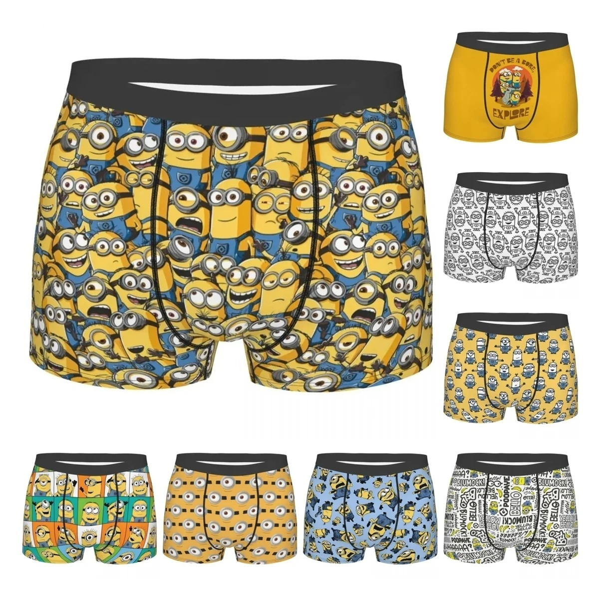 Kawaii Despicable Me Minions Men Underwear Cartoon Anime Boxer Briefs Shorts Panties Humor Breathable Underpants Male Plus Size