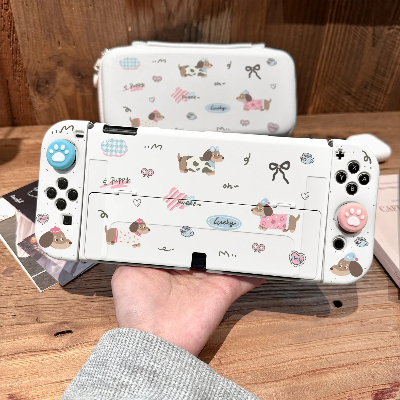 Split Protective Shell for Nintendo Switch 2/OLED Dockable Cute Puppy NS Shock-Resistant Joy-Con Controller Case Gift for Girls