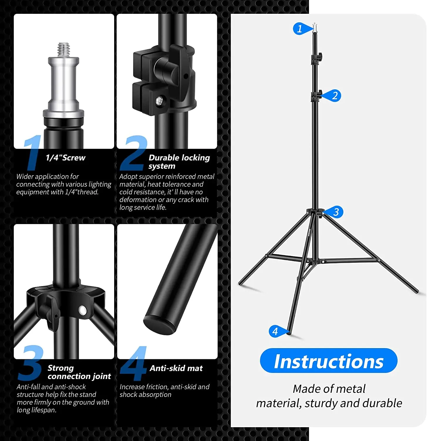 Neewer Photography Light Stand, 3-6.6ft/92-200cm Adjustable Sturdy Tripod Stand for Reflectors, Softboxes, Lights, Umbrellas