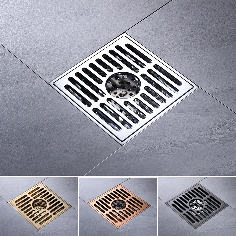 Brass Shower Drain Bathtub Drain Bathroom Toilet Kitchen Balcony Invisible Floor Drain Antique Black Deodorization Drain 10x10cm