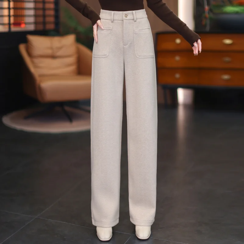 

Versatile Commuter Acetate Wool Wide-Leg Pants for Women Winter New Thickened Draped Slimming Straight Casual Pants
