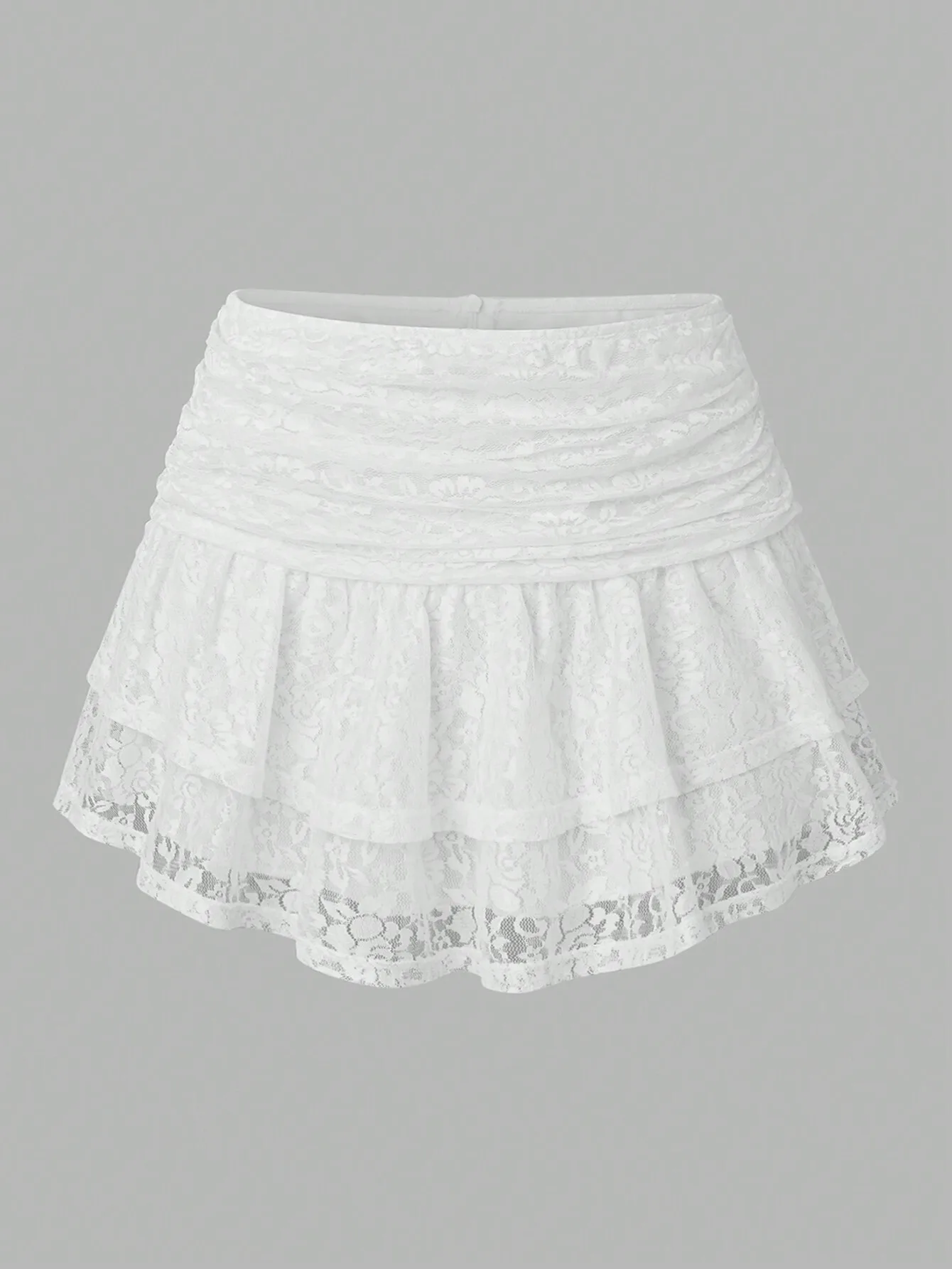 

White Lace Tiered Ruffle Skirt with Smocked Waist for Summer Party