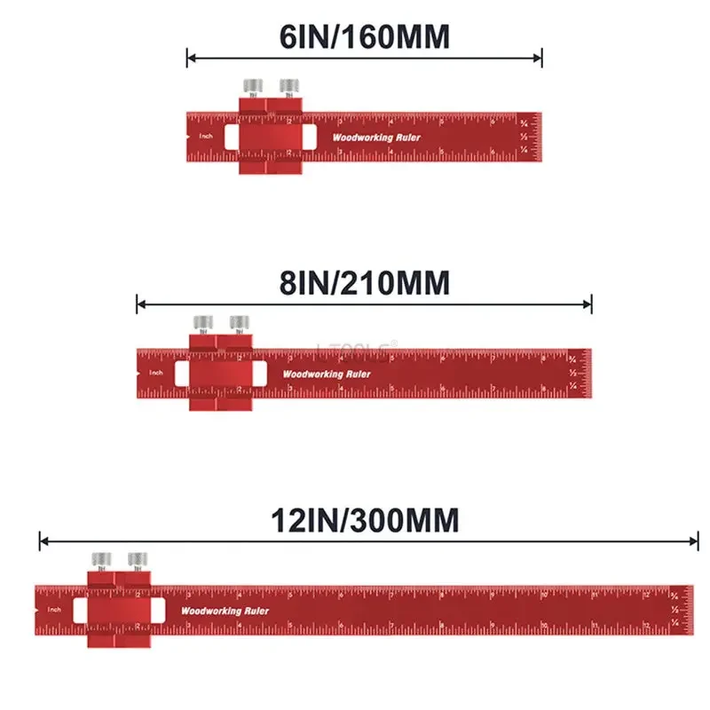 DIY Multifunctional Scriber Ruler Aluminum Alloy 3 Sets of Red T-shaped Woodworking Tools Round Hole Ruler Portable Woodworker