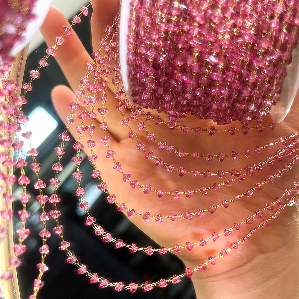 2Meter 1Meter Shiny Color Heart Chain Stainless Steel Glass Grave Stone Bead Chain Necklaces Bracelet Chain DIY Jewelry Findings image 2