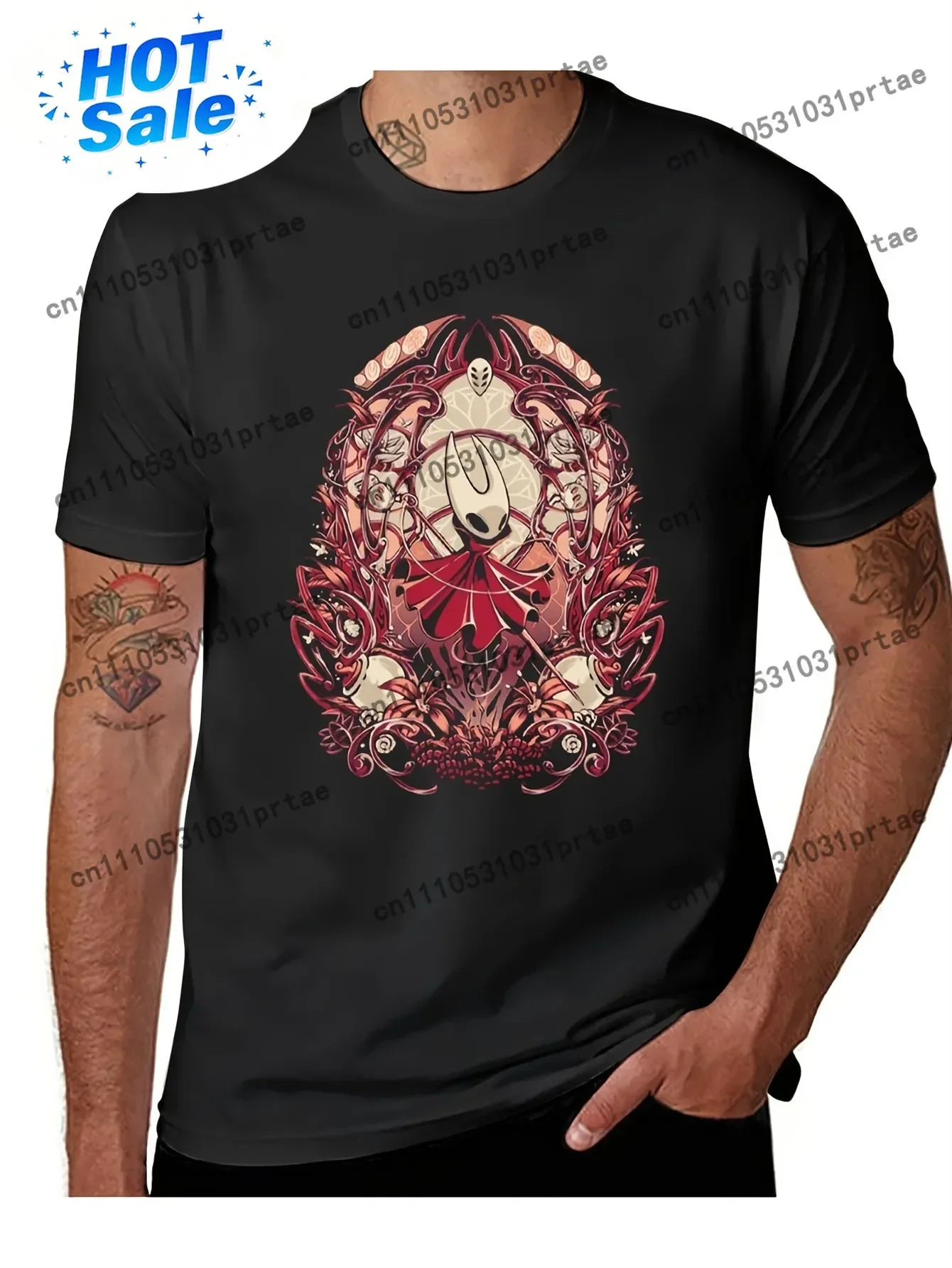 Old-School StreetNew Vibe(Unisex)Allseason Apparel Men's Bohemian Style T-Shirt- Empty Knight Silksong Graphic Intricate Black