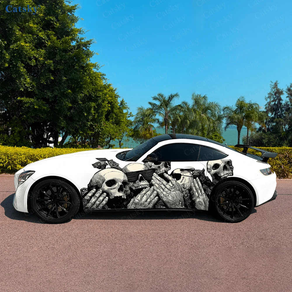 Black Skeleton Horror Car Side Sticker Decoration, PVC Waterproof Scratch Resistant Decal, Car Protection, Auto Accessories Gift