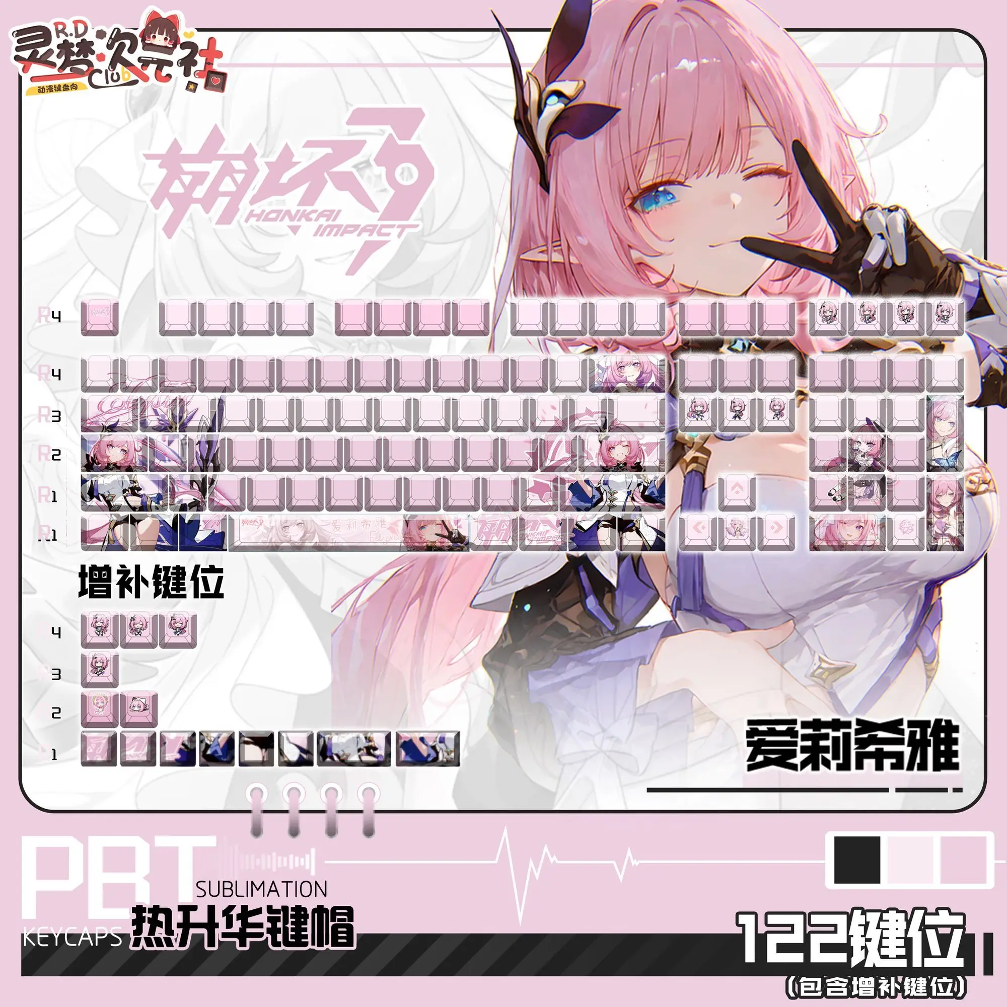 122 Key Honkai Impact 3 Elysia Key Cap Anime Game Keycaps エリシアCherry Profile Mechanical Keyboard Anime Made68 Mad68 Wooting 60