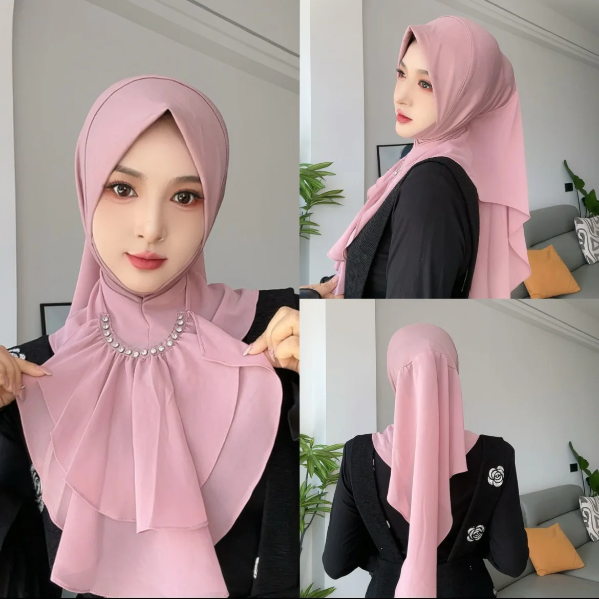 

Hot Lace Hats Hijab Ethnic Caps for Women Beading Muslim Africa Summer Scarf Hat Hijabs Versatile Convenient Pink Grey Cap