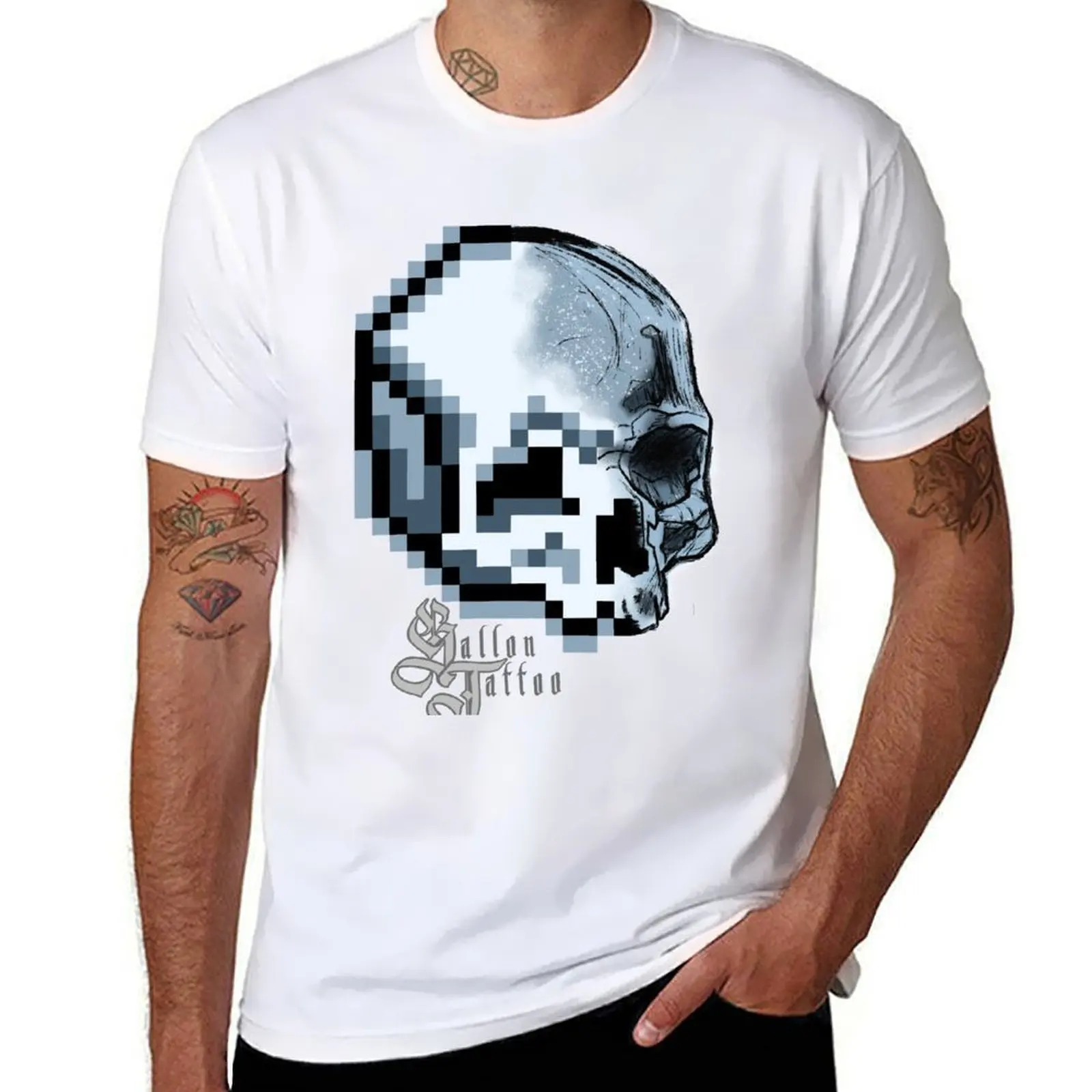 

Pixelated sketchy skull T-Shirt t shirts for man pack white t shirts for man graphic tees funny t shirts cotton T-shirt