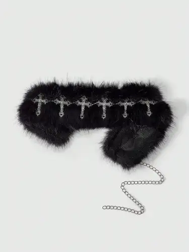 Imagen 2 del producto HERSHINE Cadena de cintura de metal cruzada de felpa negra a la moda para mujer, accesorio gótico Punk Street Rock Hip Hop Y2K, primavera, verano