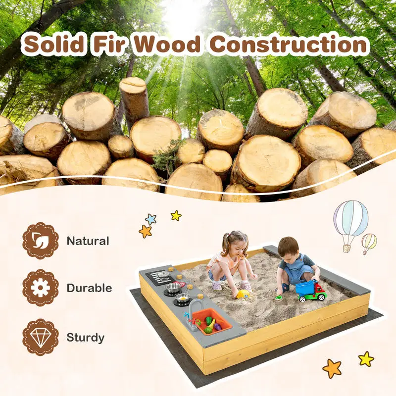 Obrázek 7: Dřevěný sandbox děti písek depo s kuchyň playset příslušenství pro 3-8 let starý