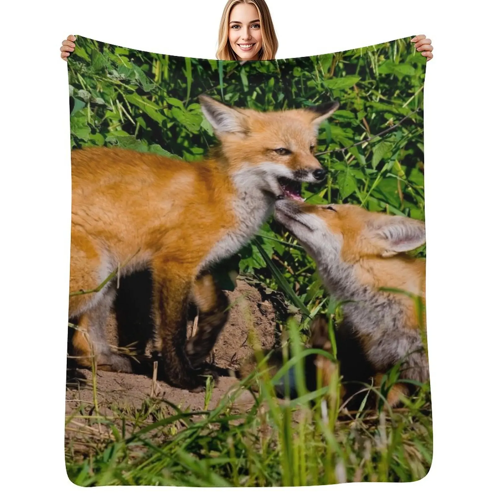 

Red Fox Kits Throw Blanket for winter Bed linens valentine gift ideas Hairy Blankets