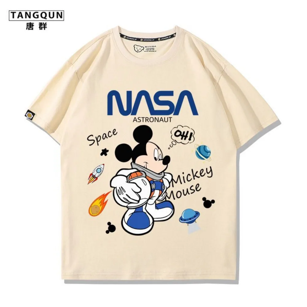 Mickey Mouse Joint NASA Astronaut Peripheral Short Sleeve T-Shirt Top Men's and Women's Trend Graffiti Casual Half Sleeve