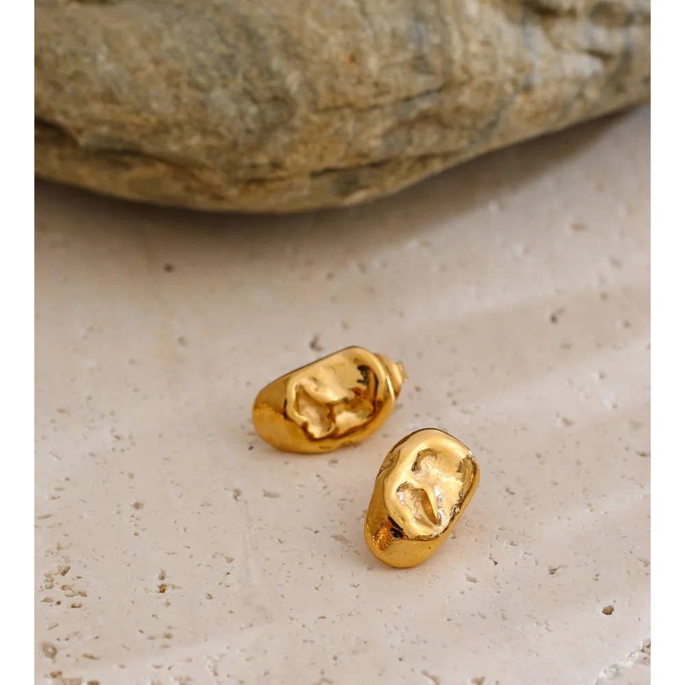 Yhpup Stainless Steel Earrings for Women Geometric Daily Texture Casting Simple Gold Color Fashion Jewelry