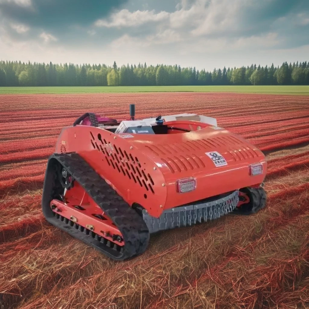 Profesjonalna, bezprzewodowa mini kosiarka robot na gąsienicach z pilotem, na sprzedaż, rok 2025.