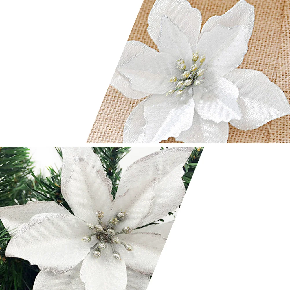 

36pcs Christmas Flower Ornaments Glitter Cloth Artificial Flowers For Tree Decor Diy Craft Party Wedding Home Festive Xmas