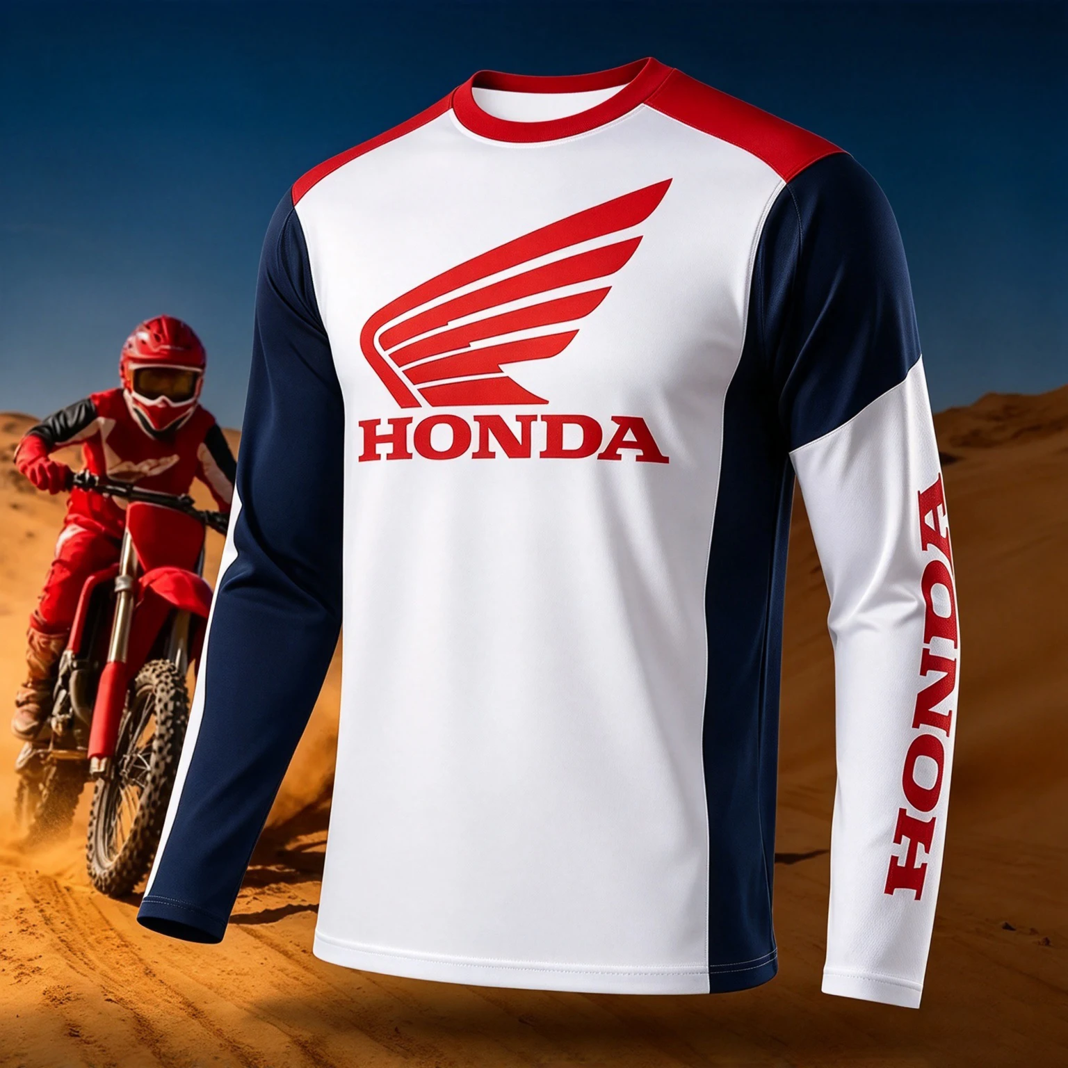 Motocross Neues Trendiges Herren- und Damen-Motociclista Biker Honda Schnelltrocknendes Atmungsaktives Langarm-T-Shirt für Motorradfahrer – Detail 2