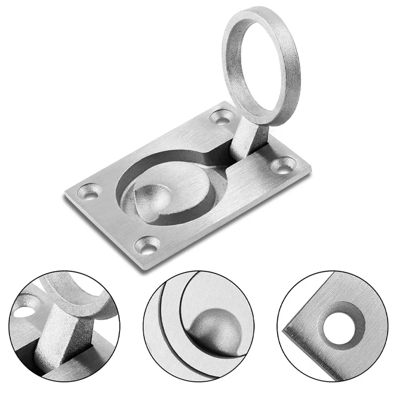 76*57mm/64*44mm/49*39mm 316 Stainless Steel Sith Screws Handle Square Floor Buckle Ship Deck Cover Buckle  Yacht Hardware