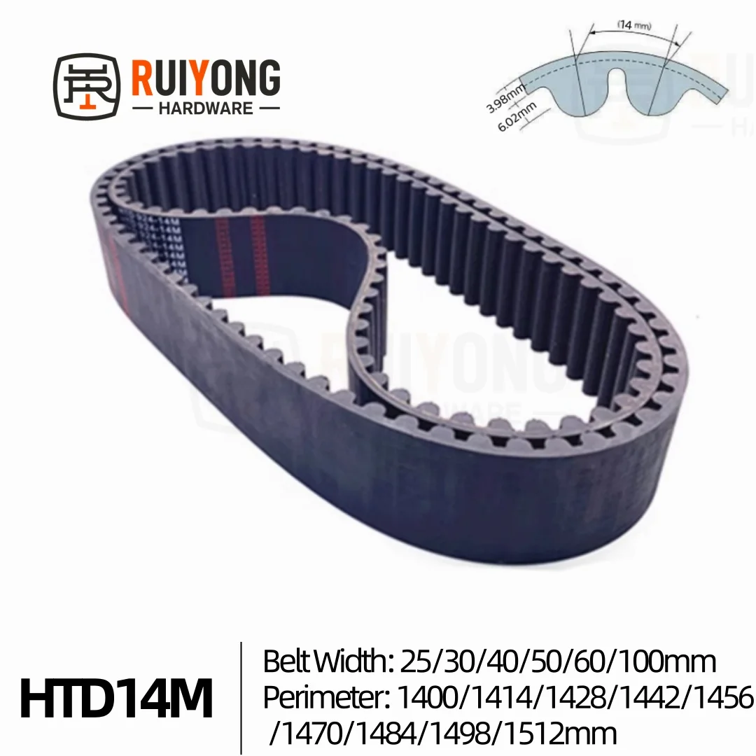 

HTD 14M High Torque Rubber Timing belt Width 25/30/40/50/60/100mm Perimeter 1400 1414 1428 1442 1456 1470 1484 1498 1512mm