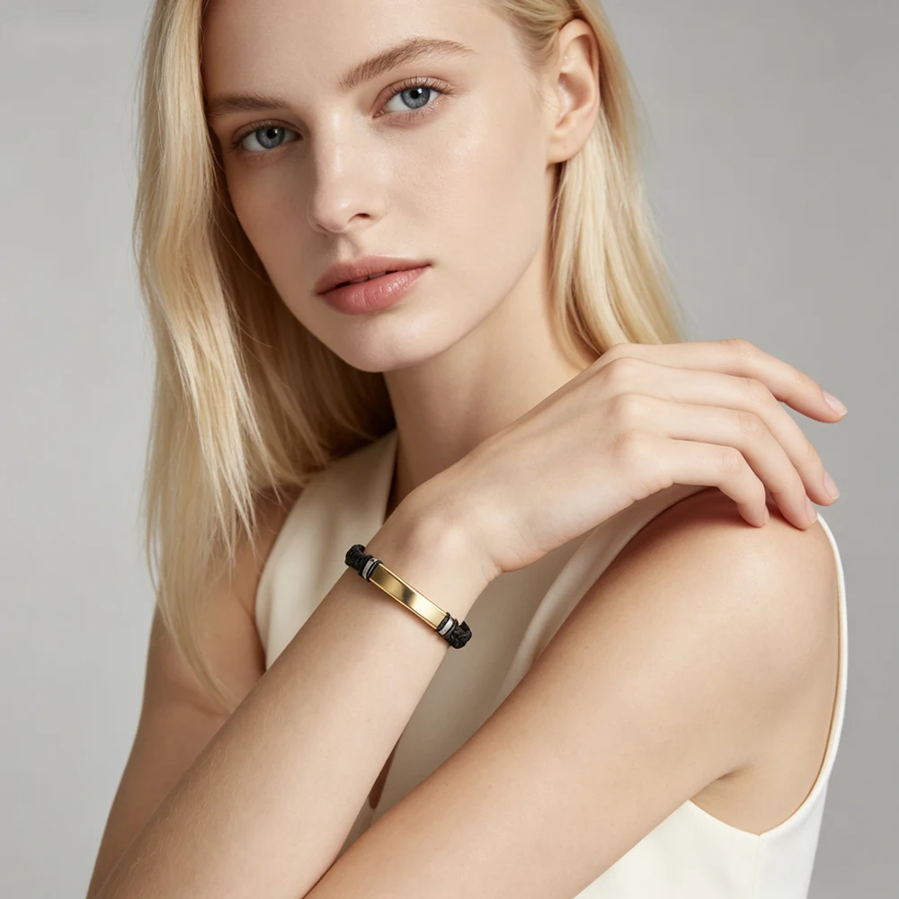 Wholesale Trendy Women's Fried Dough Twists Woven Bracelet Lovers' Stainless Steel Imitation Leather Bracelet Jewlery KAH431