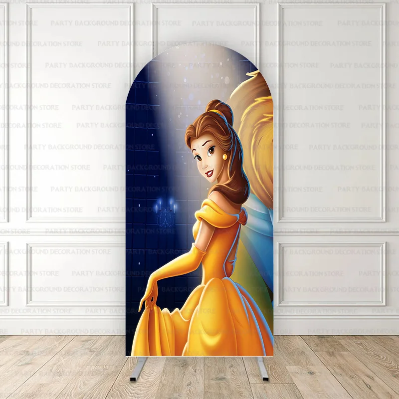 Disney Princess  Belle Beauty and the Beast Arch Baby Shower Backdrop Cartoon Castle Birthday Party Photography Background Decor