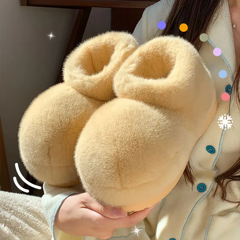 New women's pink boot slippers puffy home shoes woman adorable fuzzy winter footwear warm snug outdoor bootie solid slipper lady