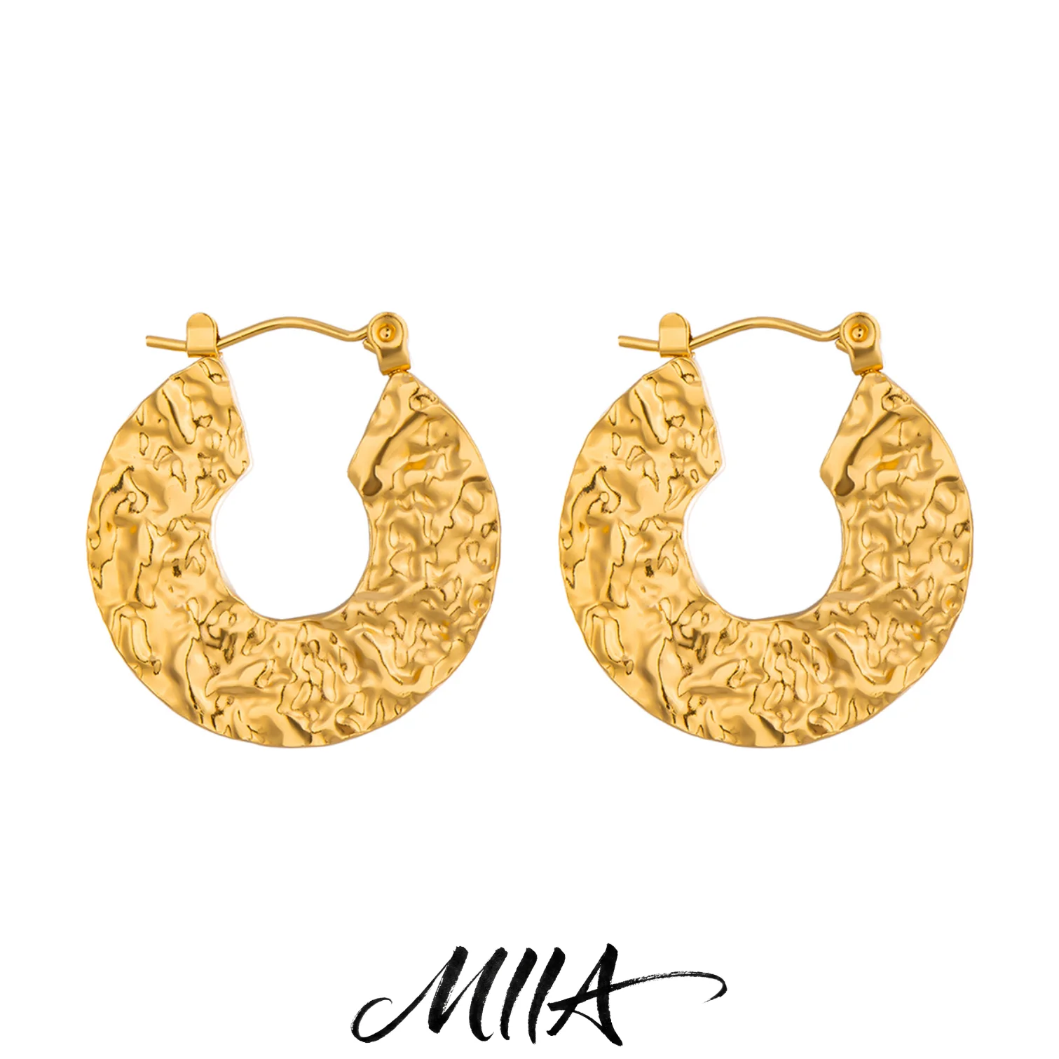 Miia European American Fashionable Minimalist Stainless Steel Hoop Earrings 18k Gold Plated Women Versatile Stylish Design Party