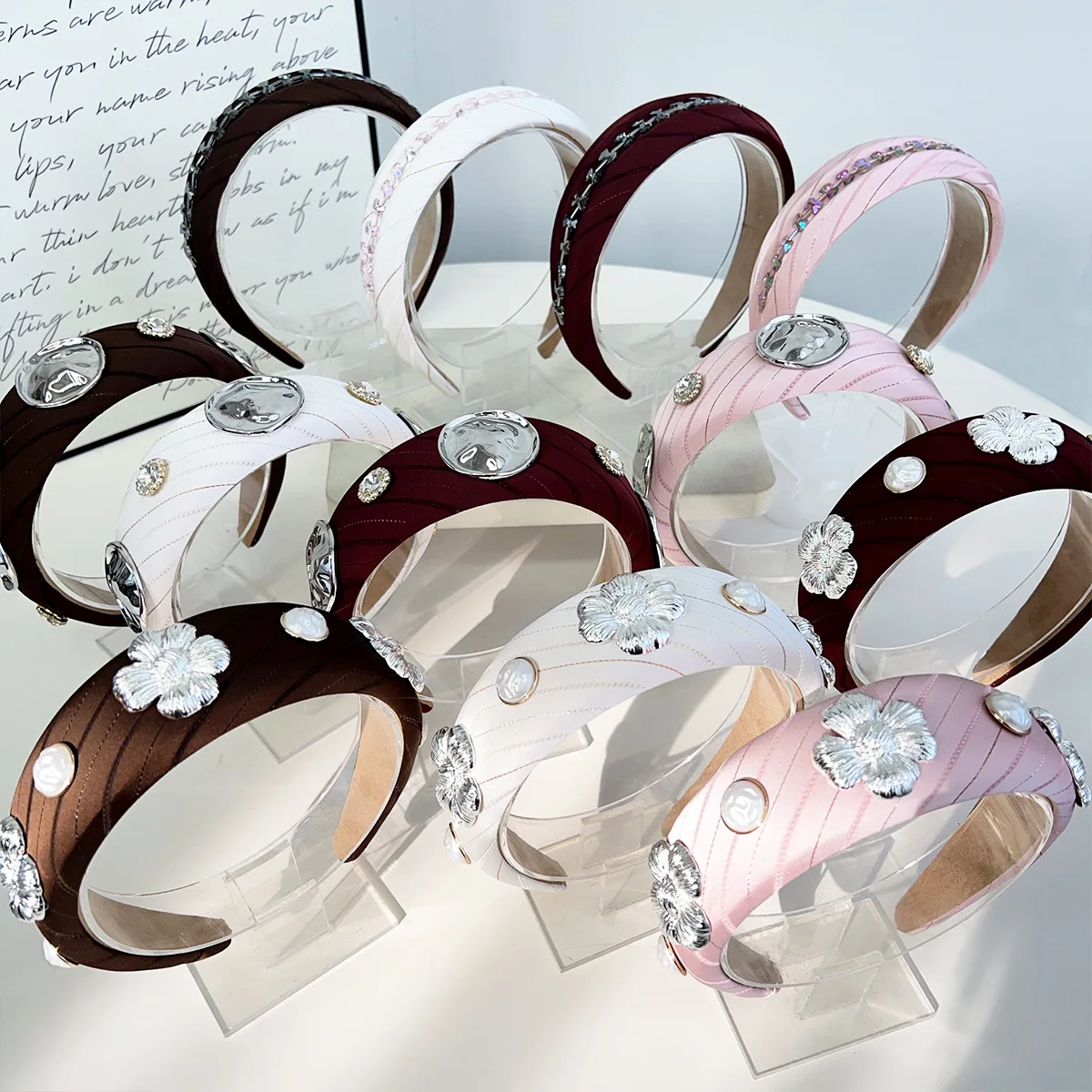 European and American Spring/summer New Metal Flower Pearl High Crown Headband Women's High-end Versatile Hair Accessory