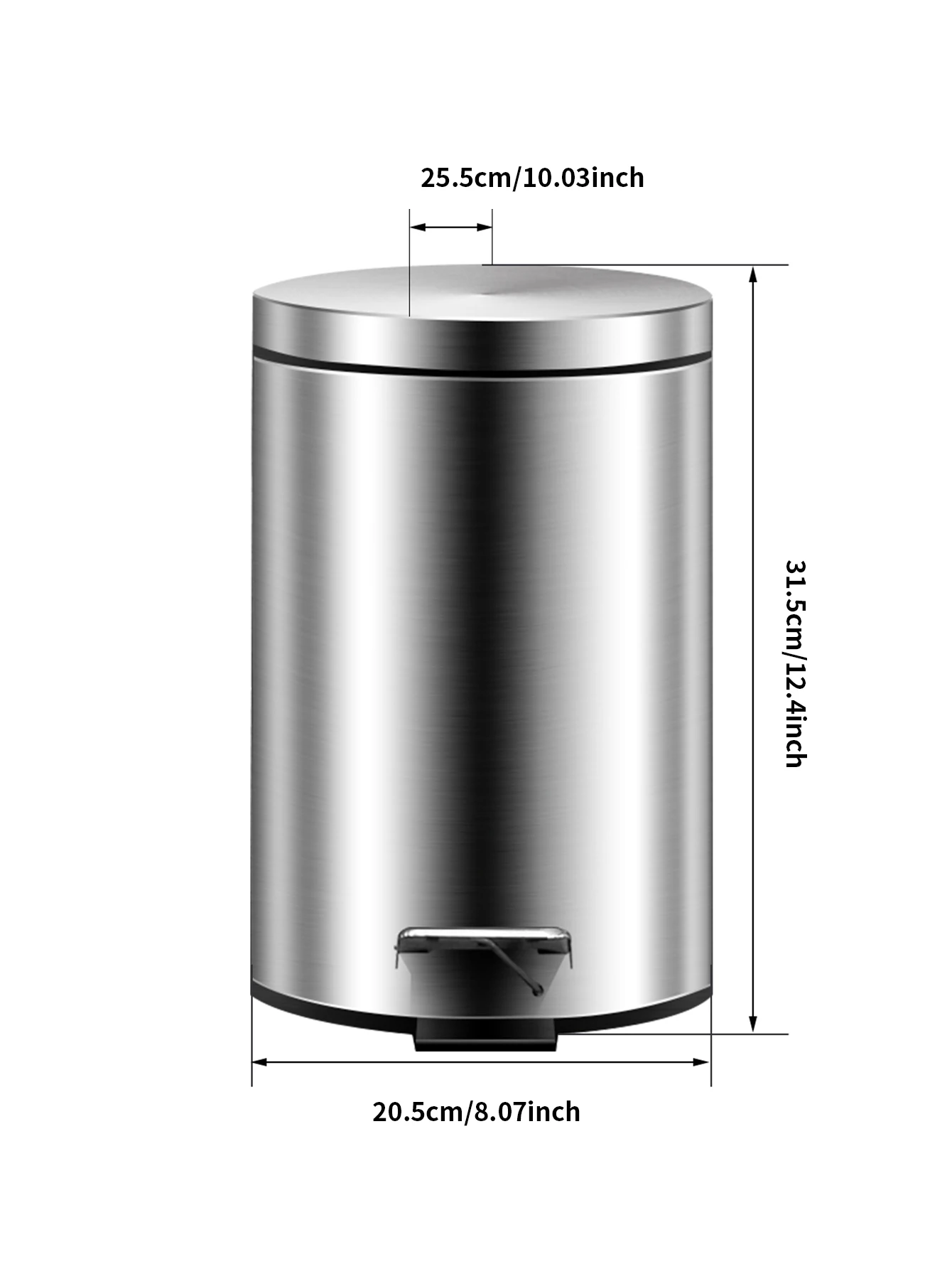 7L Stainless Steel Pedal Trash Can Hotel Restaurant Sanitary Bucket Household Clamshell with Slow Drop Quiet Peel Bucket