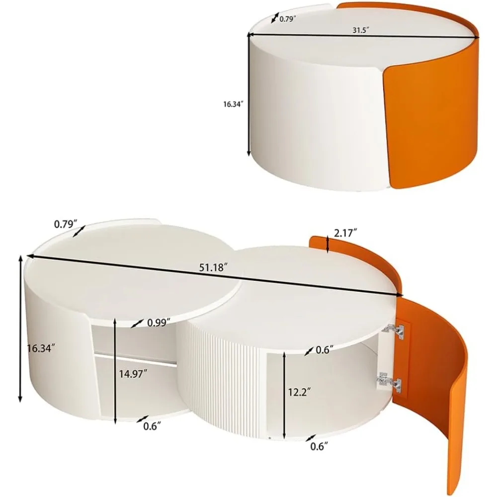 طاولة قهوة دائرية قابلة للتوسيع مع مساحة تخزين، طاولة مركزية معاصرة لمساحات المعيشة #2
