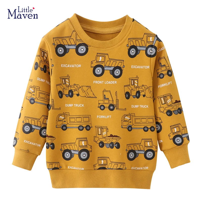 Little maven Baby Boys Sweatshirts Excavators Trucks Infants Sweatshirts for 2 To 7 Years Kids Clothes 2024 New Autumn Clothing