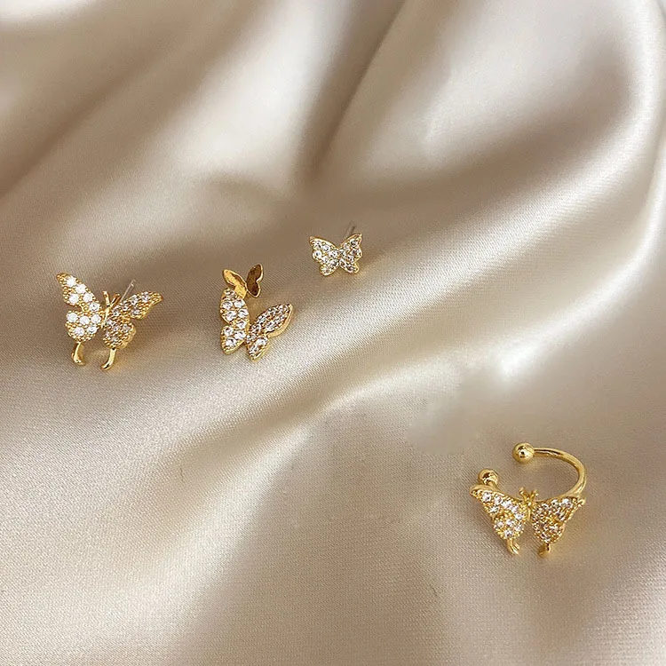

Small Butterfly Stud Earrings for Women 925 Silver Post Clip On Minimalist Cool Tone Lightweight Daily Hypoallergenic