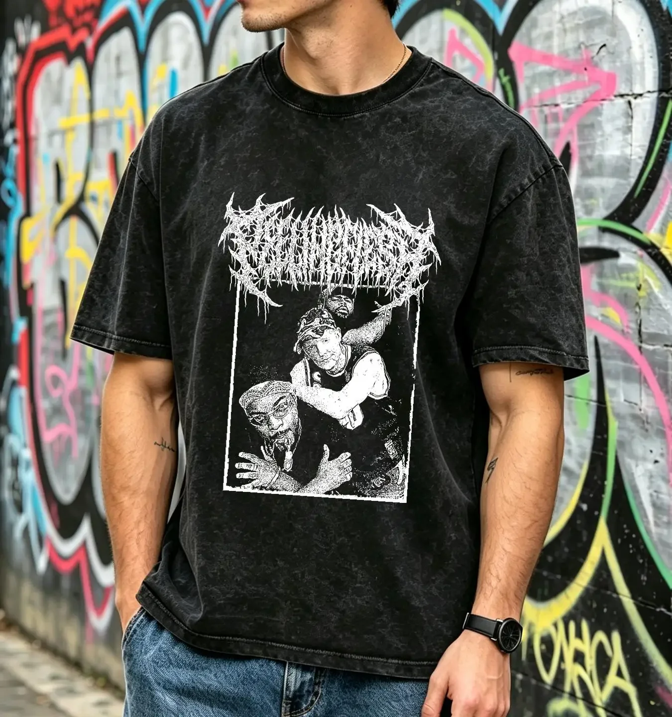 T-shirt délavé, rare, Peelingflesh, noir, S à 3XL, tous styles, Trudging Bulldoze Thuggery HTF, haut vintage délavé pour un usage quotidien