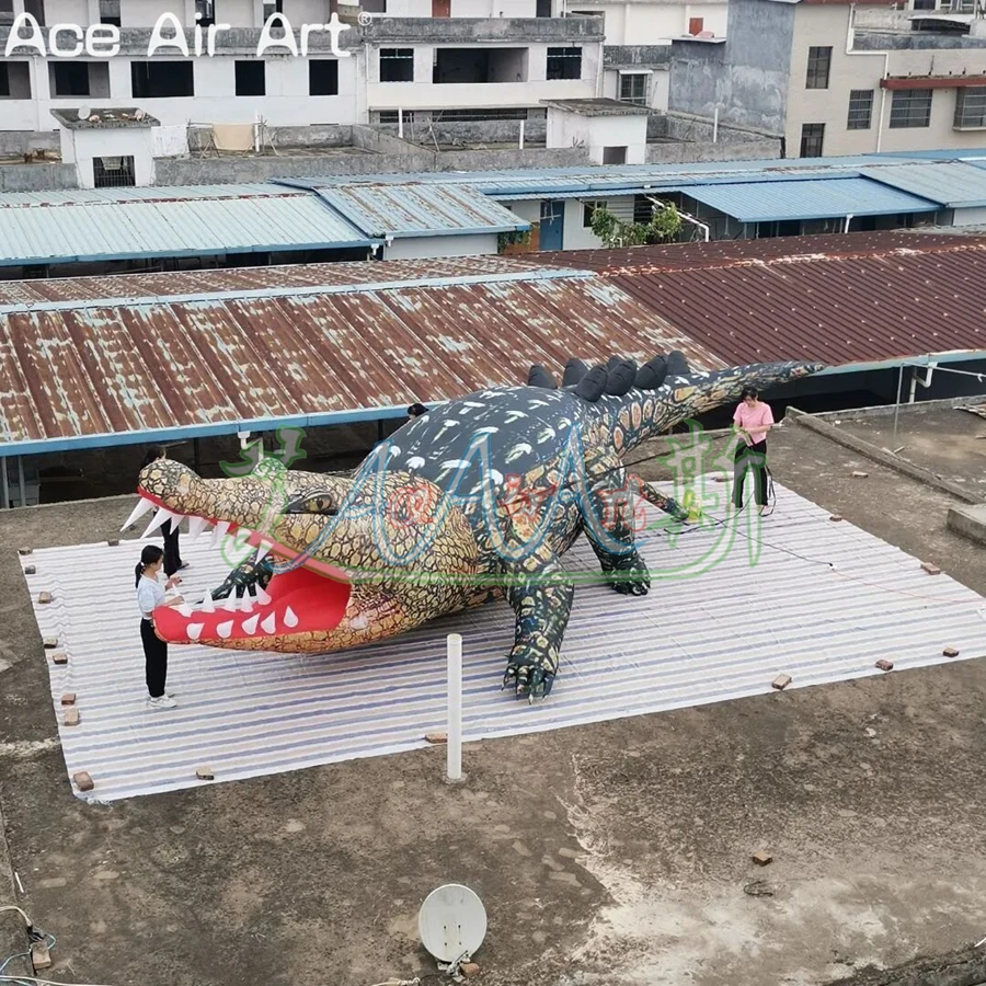 9m L Vivid and Realistic Inflatable Crocodile Model for Museum Display or Zoo Advertising