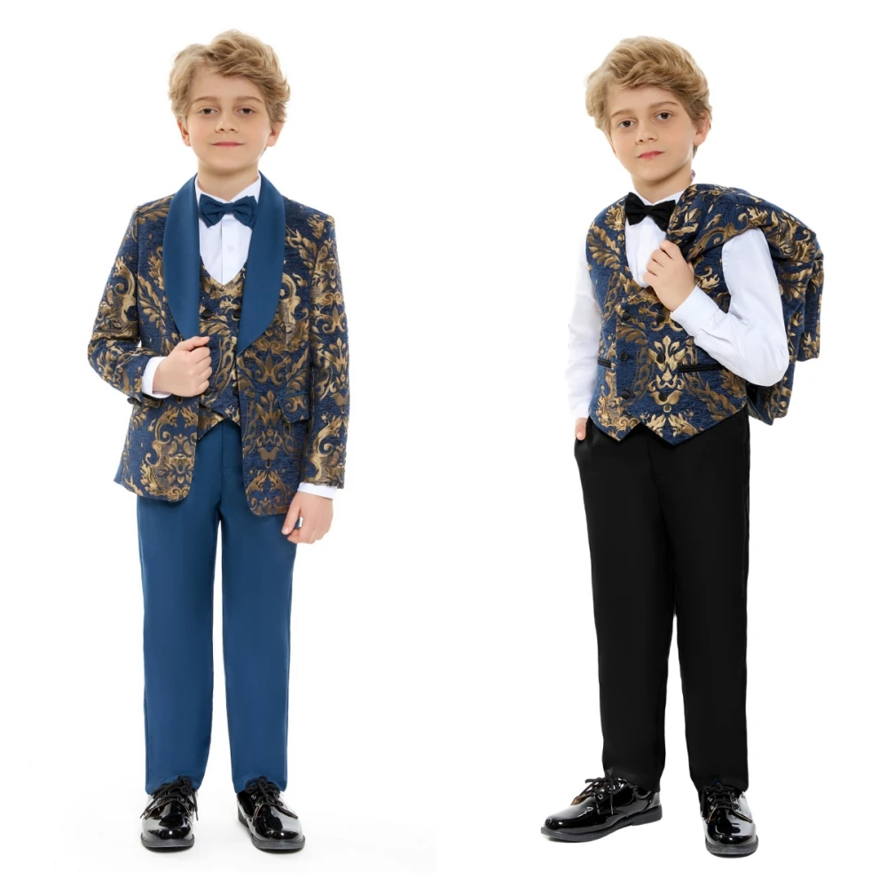 

High Quality Boys Jacquard Suit Set 4 Pieces Piaon Performance Wear Elegant Shawl Lapel Slim Fit Suits Party Tuxedo 3-14T