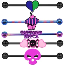 Skull Cake Heart Shaped Letter Earrings Industrial Piercing 1.6 * 38 Stainless Steel Earrings Helix Piercing Ear for Men WOmen