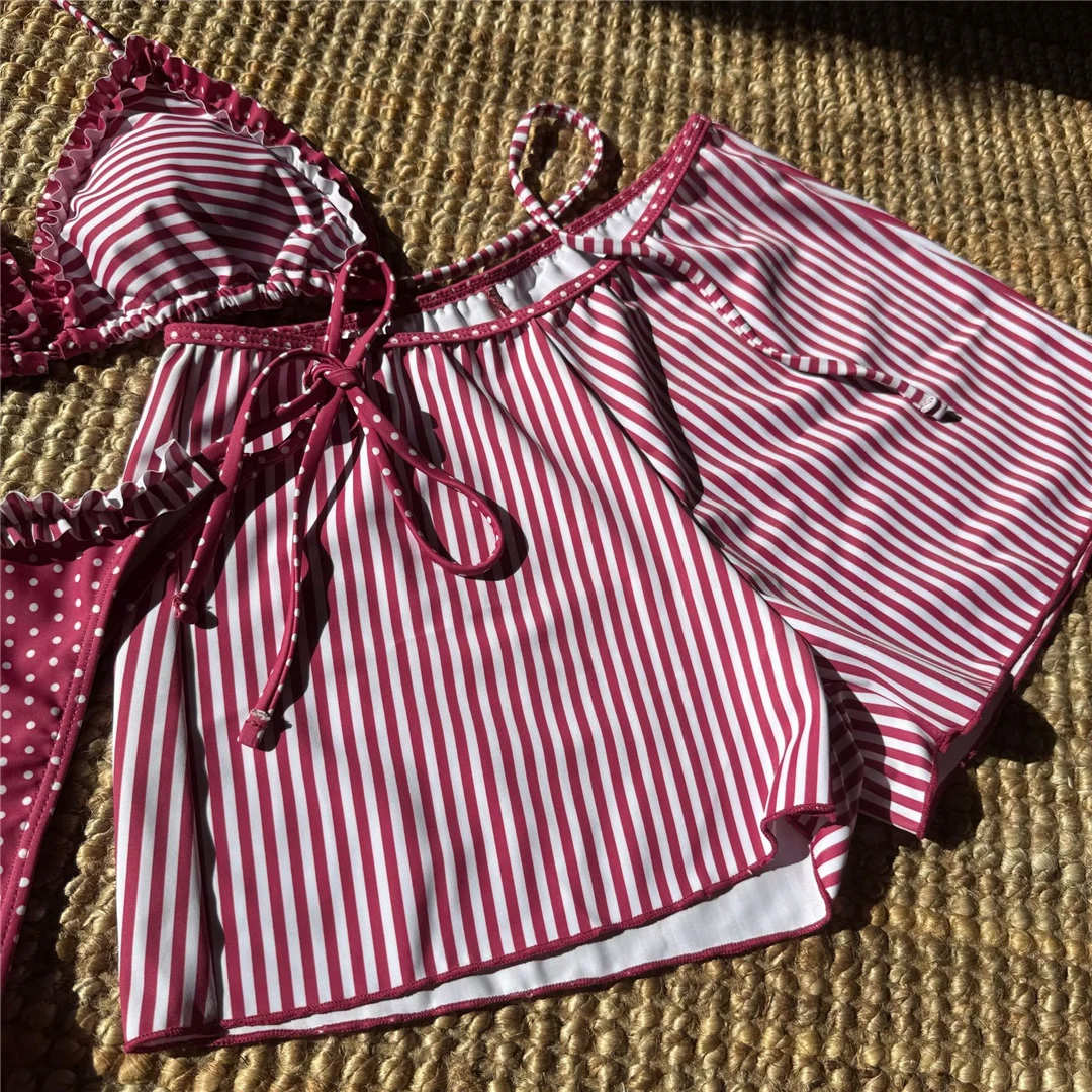 Neuer gestreifter Bikini mit Polka-Dot-Muster, Neckholder-Shorts, Damen-Badeanzug, dreiteiliges Bikini-Set, Badebekleidung, Badeanzug, Schwimmanzug V6384 – Detail 27